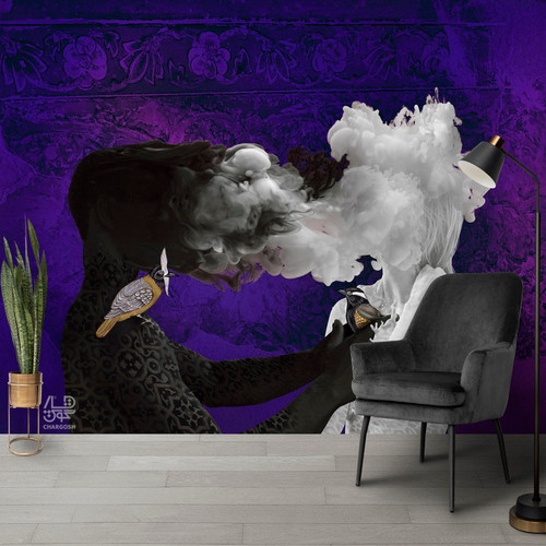 کاغذ دیواری پوستری نقاشیخط سنتی و ایرانی مدرن با شعر شد ز غمت خانهٔ سودا دلم از گالری چارگوش مدل 2909