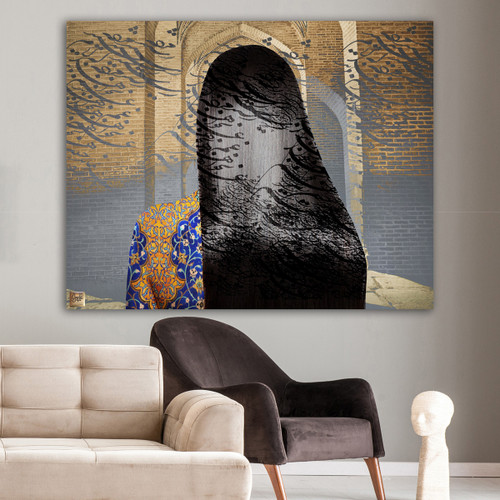 نقاشیخط بانویی بانویی در آستانهی امید با شعر رسید مژده که ایام غم نخواهد ماند از گالری چارگوش مدل 2545