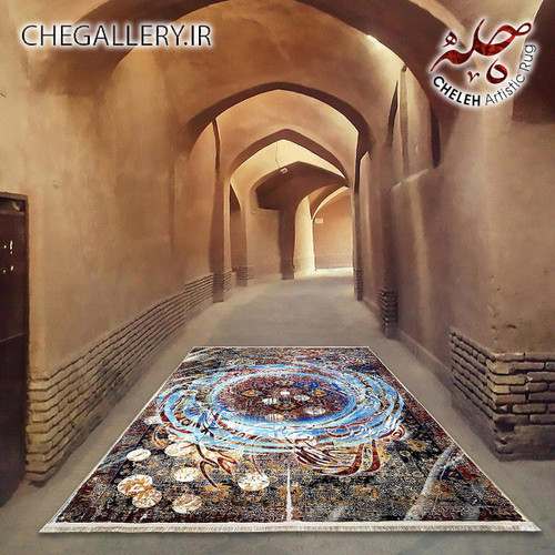 فرش چله کاشان آنتیک گرداب با شعر خیام ایکاش که جای آرمیدن بودی، روایتی از هستی، نیستی و جستجوی آرامش 177