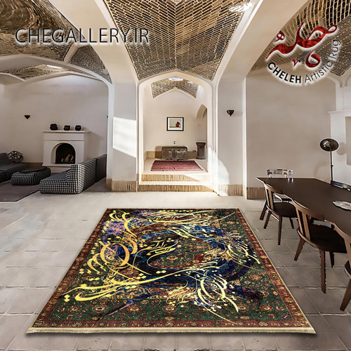 فرش معاصر آنتیک ایرانی با طرح پریشانی در تار و پود با الهام از شعر استاد فاضل نظری از گالری چارگوش 266 قدیمی